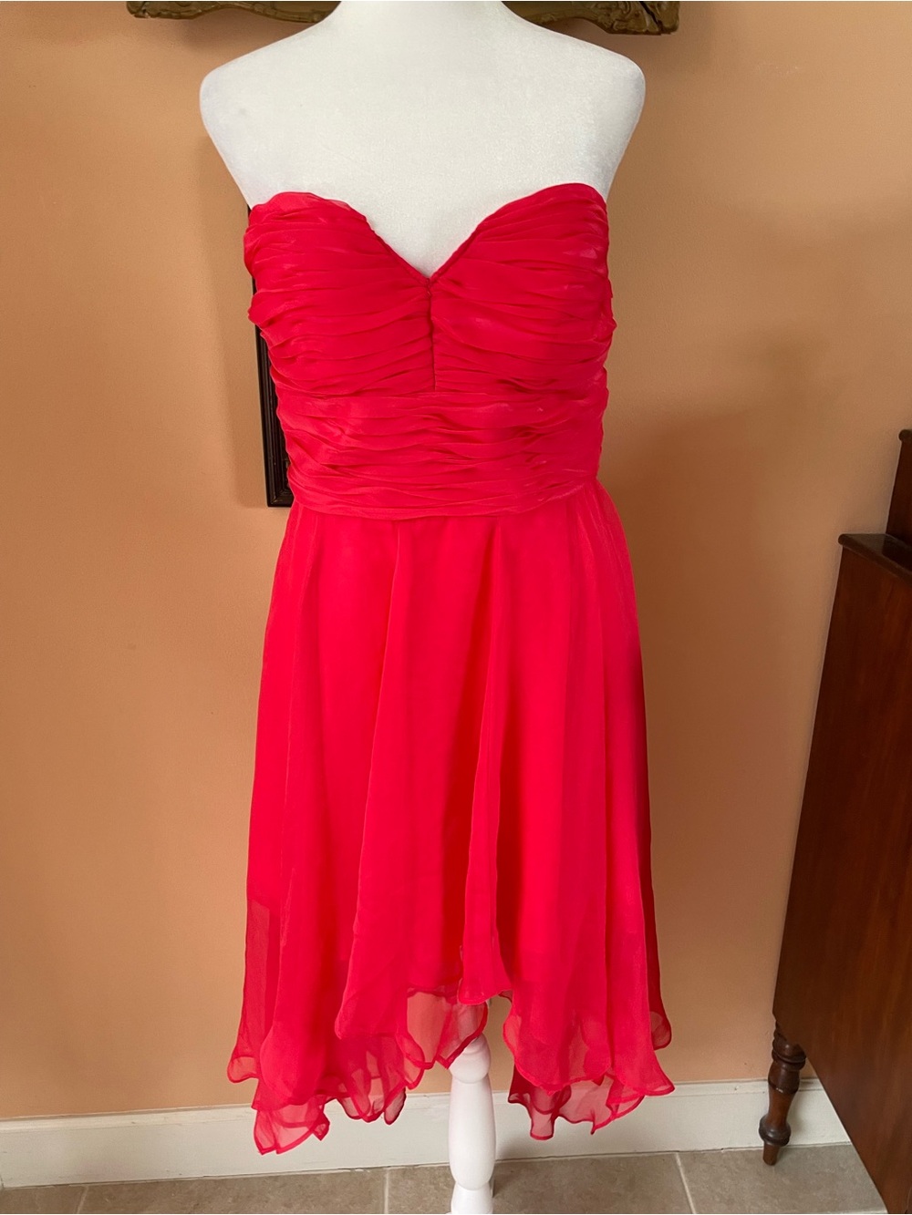 Candies Vintage Red Layered Back Zip  Strapless Chiffon Party Dress. M